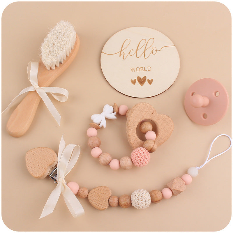 Wholesale Baby Beech Teether Handmade Bow Pacifier Chain Soothing Five-piece Set